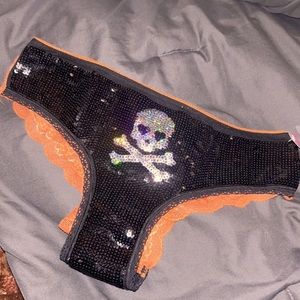 Victoria’s Secret pink sequin skull Halloween panty size small